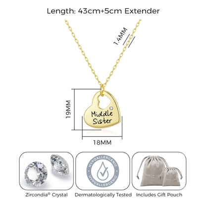 Gold Plated Middle Sister Heart Necklace Created with Zircondia® Crystals