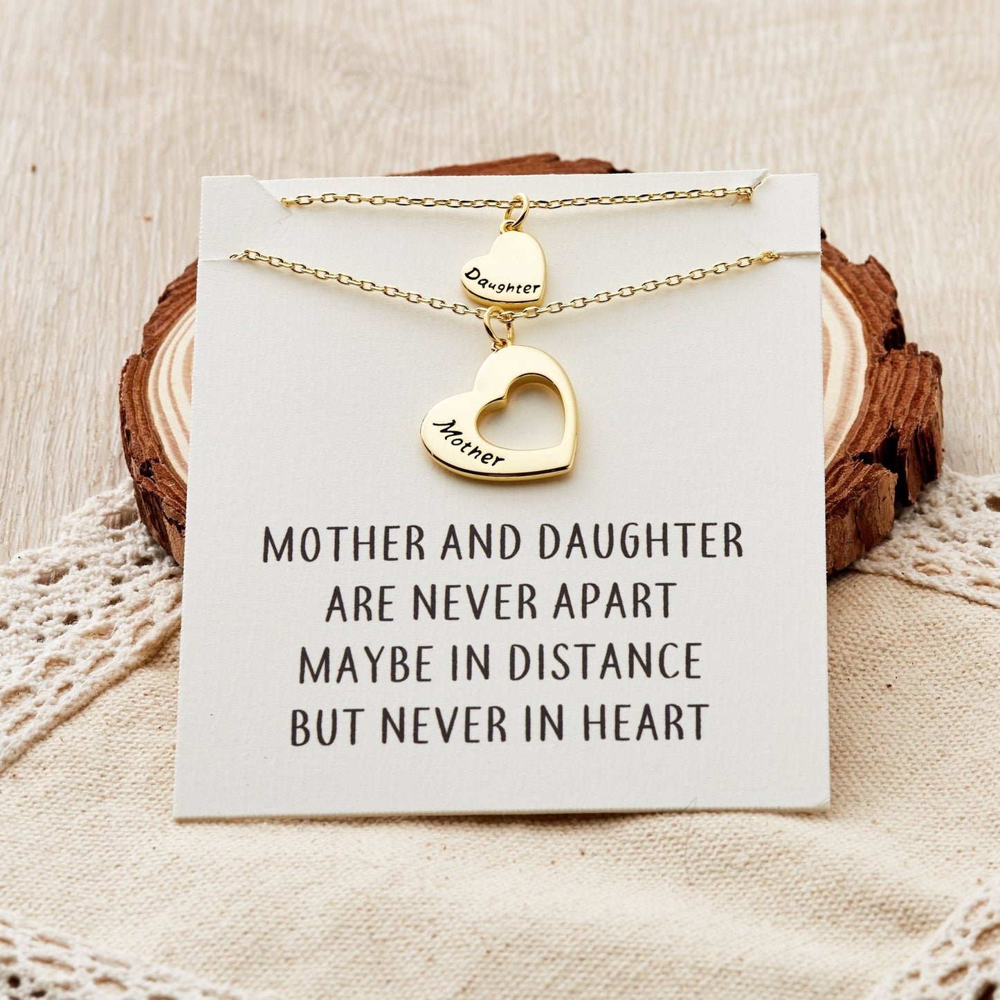 Gold Plated Mother and Daughter Necklace Set with Quote Card