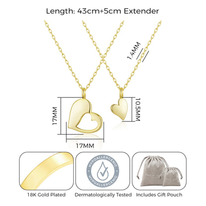 18k Gold Plated For Me For You Piece of My Heart Necklace Set