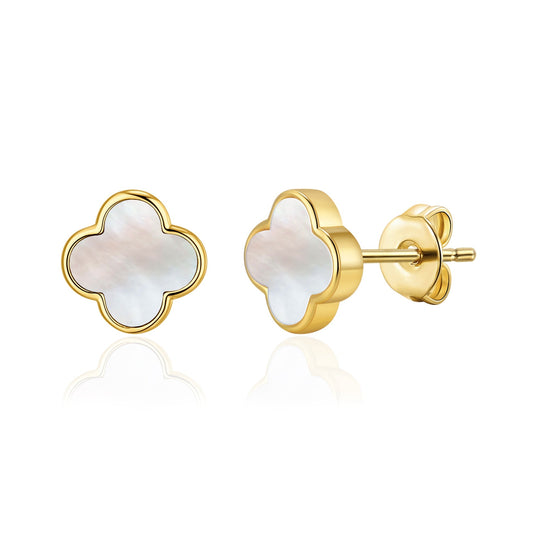 Gold Plated Mother of Pearl Gemstone Clover Earrings