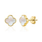 Gold Plated Mother of Pearl Gemstone Clover Earrings