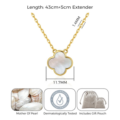 Gold Plated Mother of Pearl Gemstone Clover Necklace