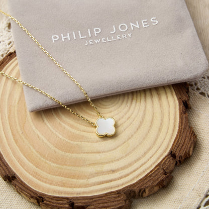 Gold Plated Mother of Pearl Gemstone Clover Necklace