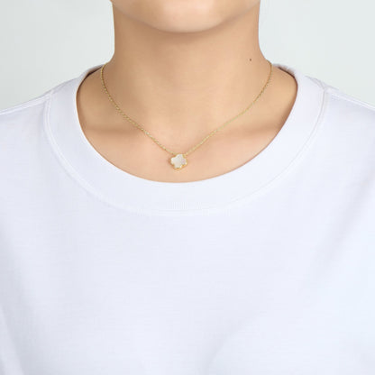Gold Plated Mother of Pearl Gemstone Clover Necklace