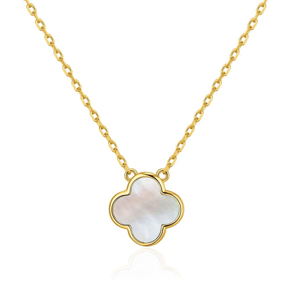 Gold Plated Mother of Pearl Gemstone Clover Necklace