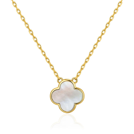 Gold Plated Mother of Pearl Gemstone Clover Necklace
