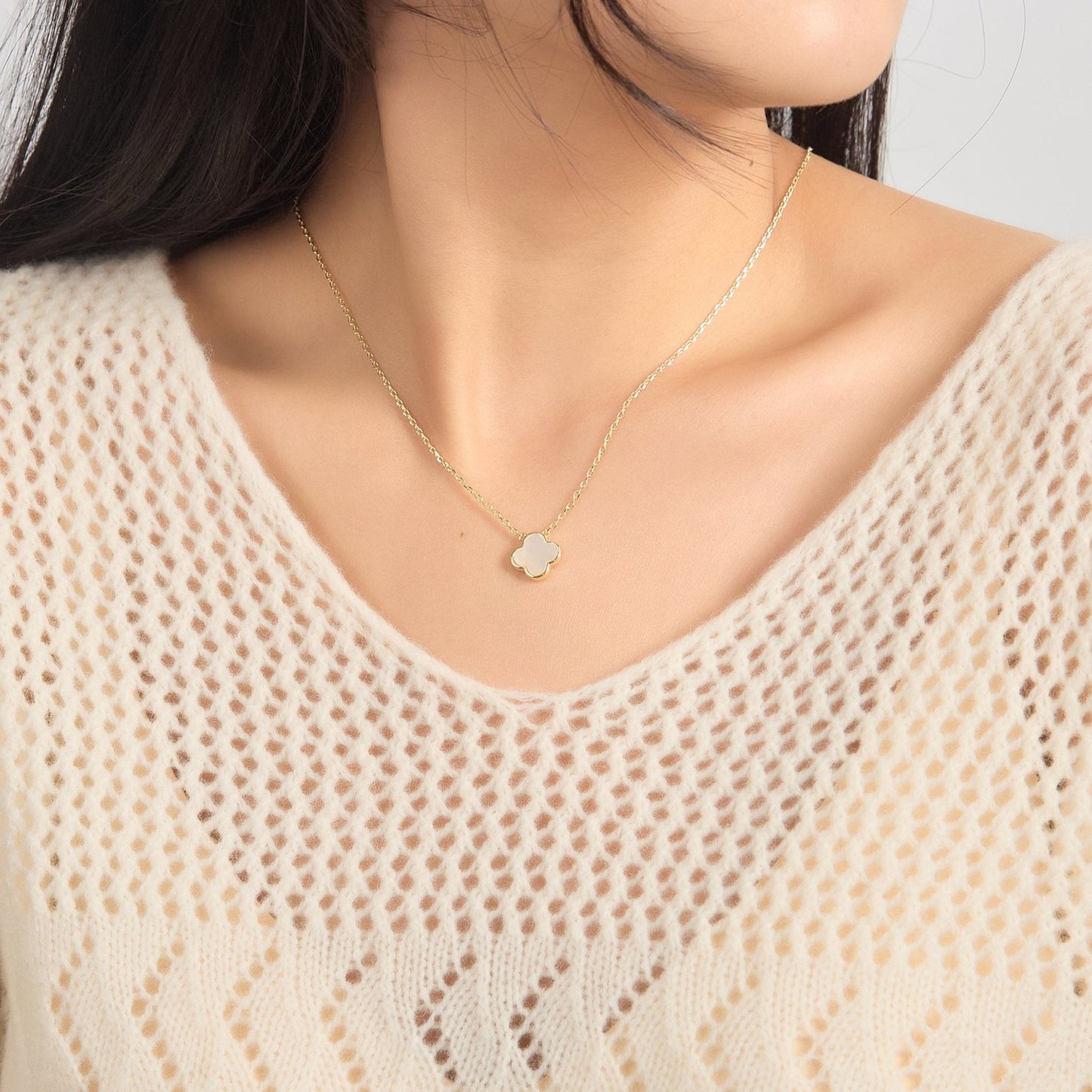 Collier Trèfle Nacre Plaqué Or 18 carats