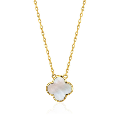 Gold Plated Mother of Pearl Gemstone Clover Necklace