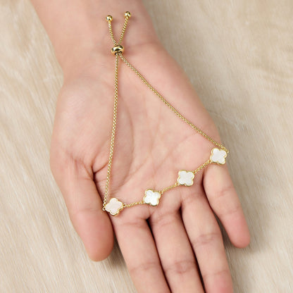 Gold Plated Mother Of Pearl Multi Clover Friendship Bracelet