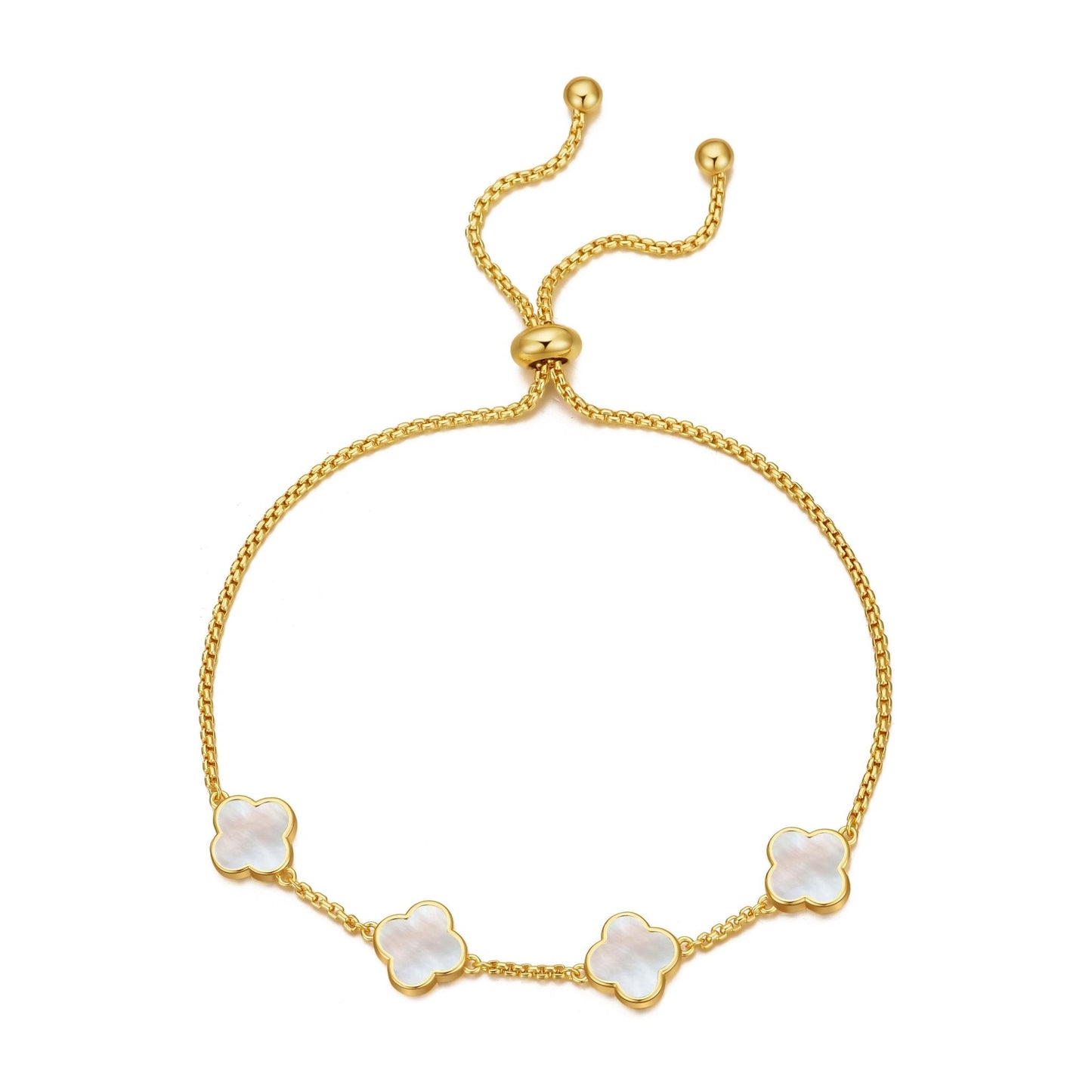 Gold Plated Mother Of Pearl Multi Clover Friendship Bracelet