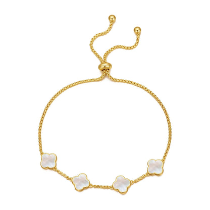Gold Plated Mother Of Pearl Multi Clover Friendship Bracelet