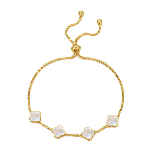 Gold Plated Mother Of Pearl Multi Clover Friendship Bracelet