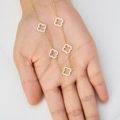 Gold Plated Multi Clover Necklace Created with Zircondia® Crystals