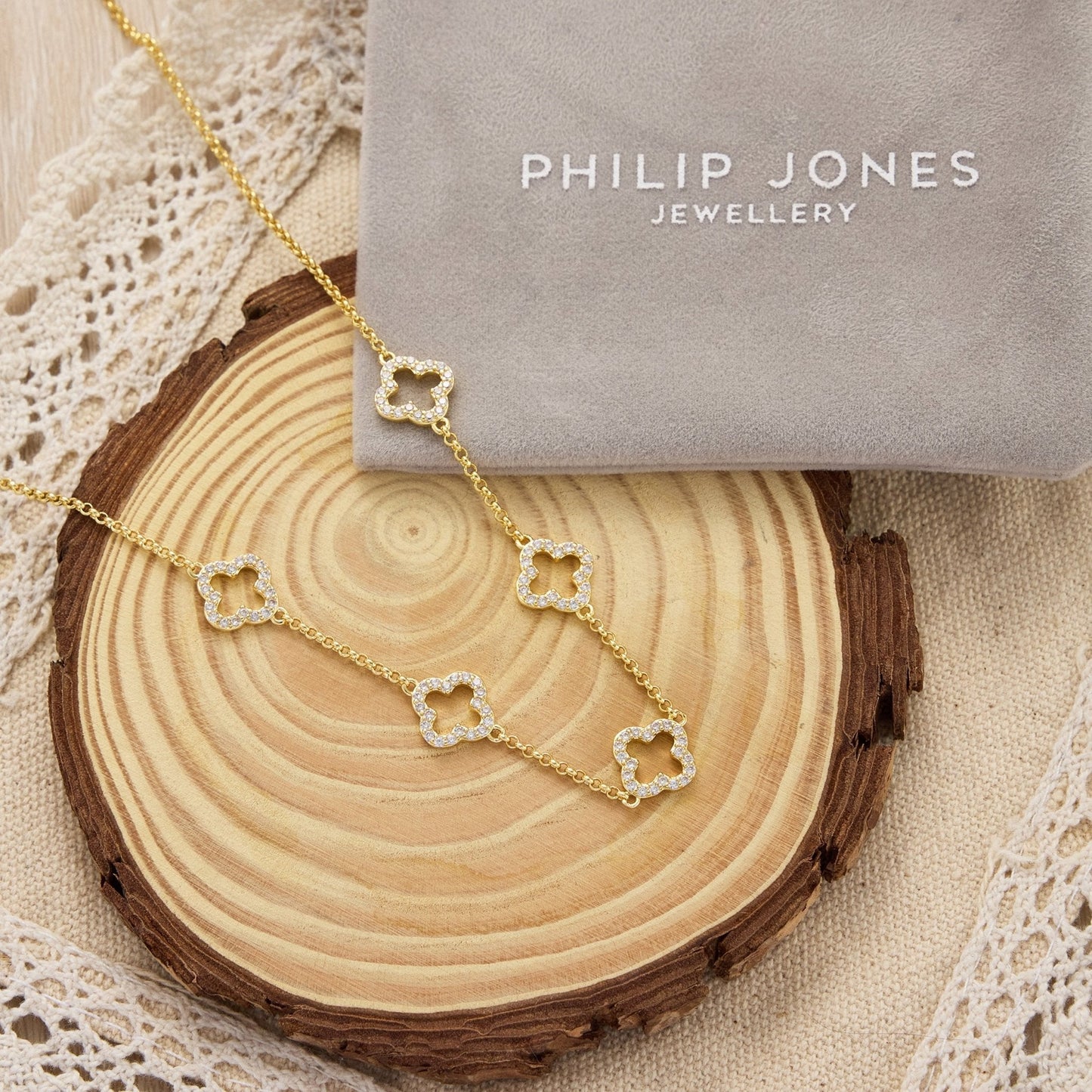 Gold Plated Multi Clover Necklace Created with Zircondia® Crystals