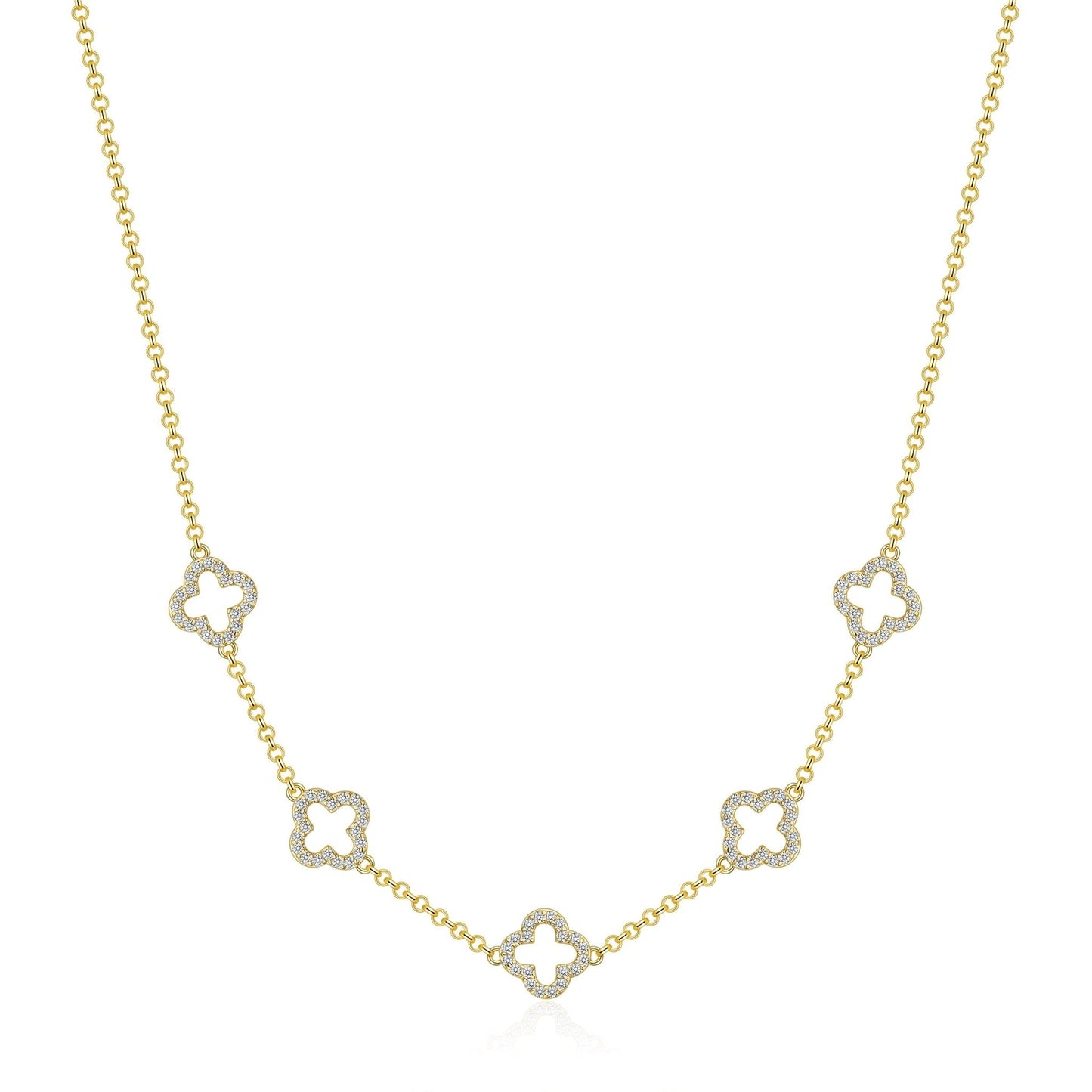 Gold Plated Multi Clover Necklace Created with Zircondia® Crystals