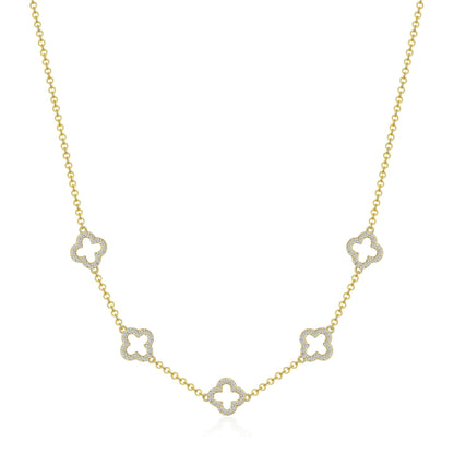 Gold Plated Multi Clover Necklace Created with Zircondia® Crystals