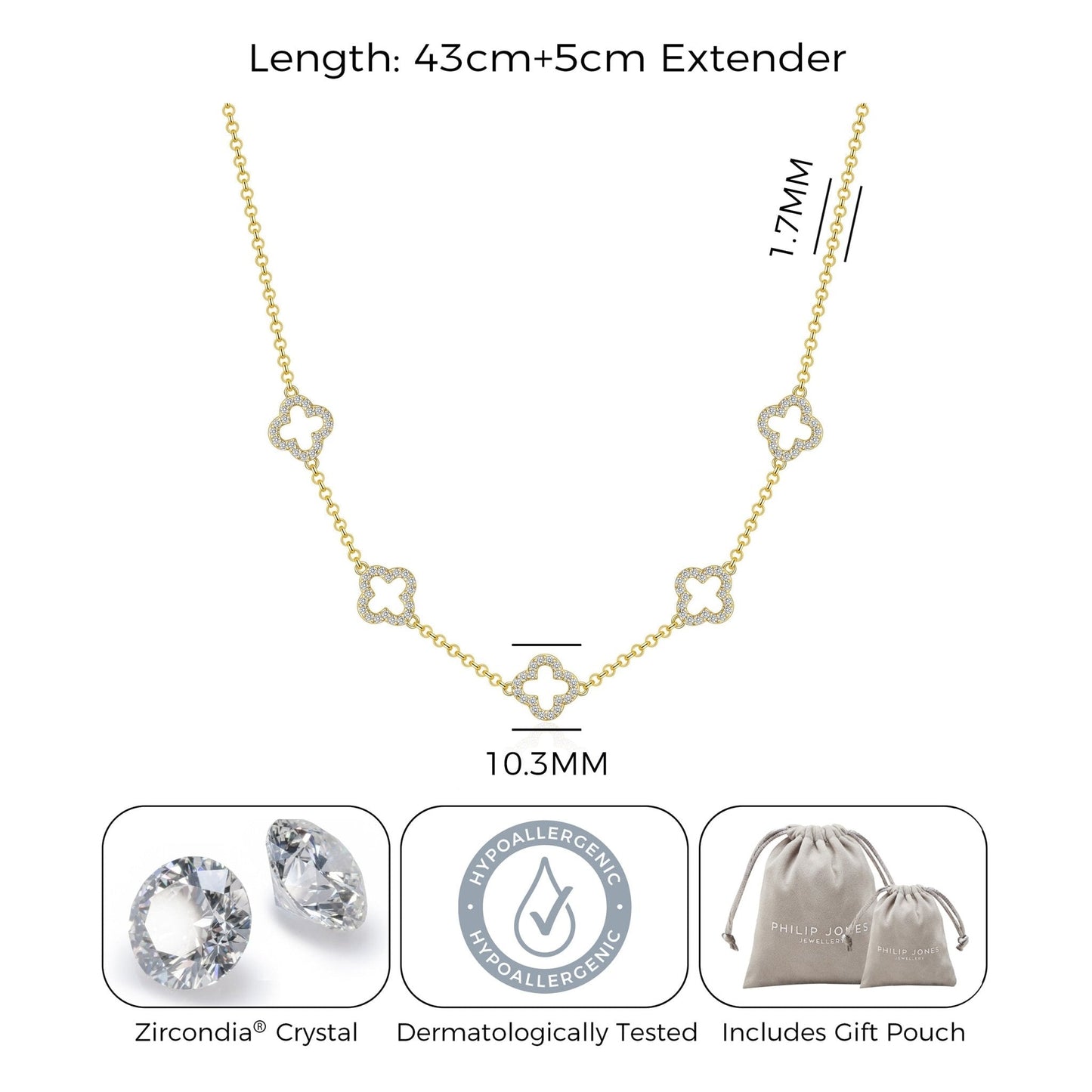 Collier multi-trèfles plaqué or 18 carats créé avec des cristaux Zircondia®
