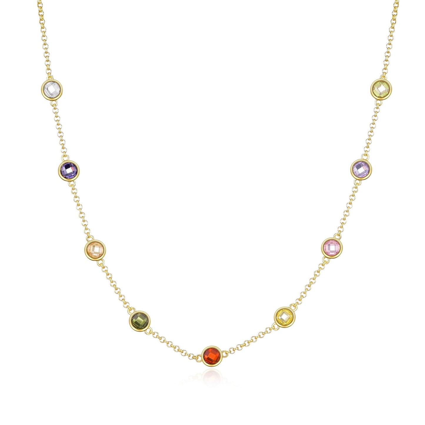 Gold Plated Multi Coloured Crystal Necklace Created with Zircondia® Crystals