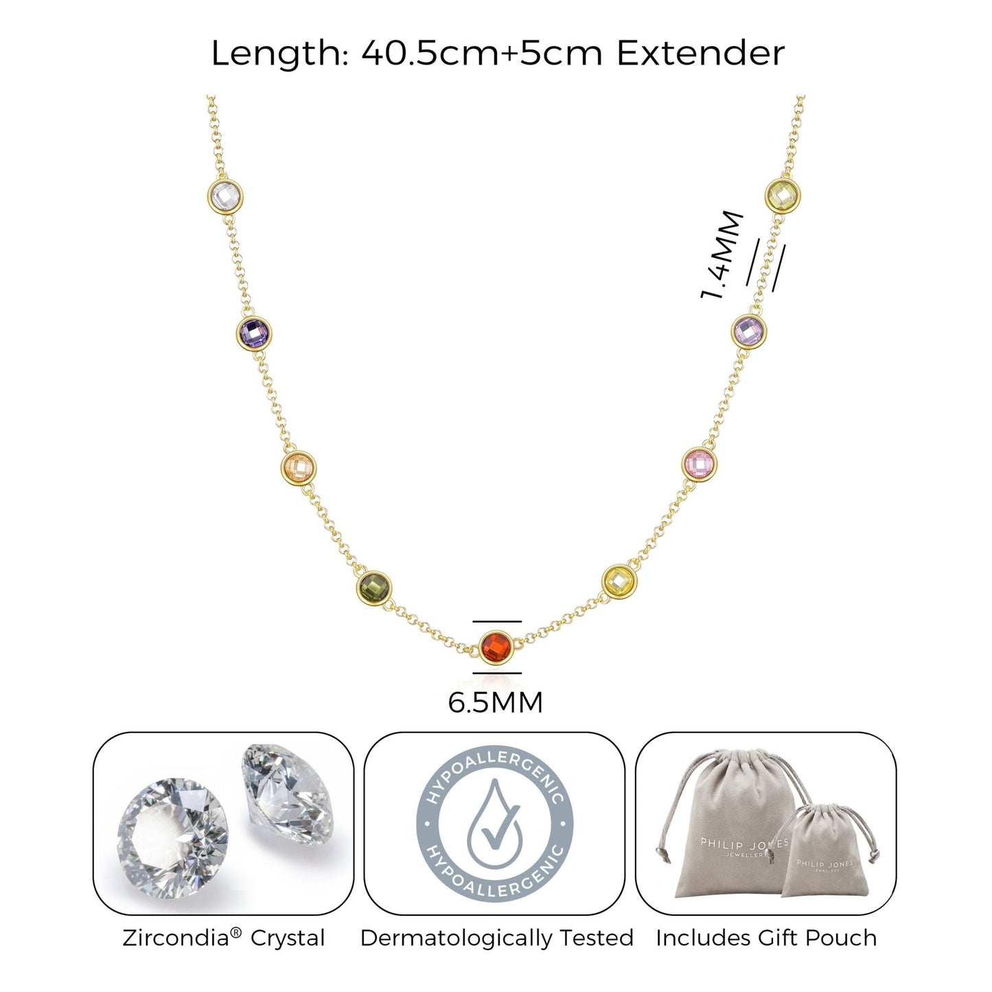 Collier en or 18 carats plaqué et cristaux multicolores, créé avec des cristaux Zircondia®