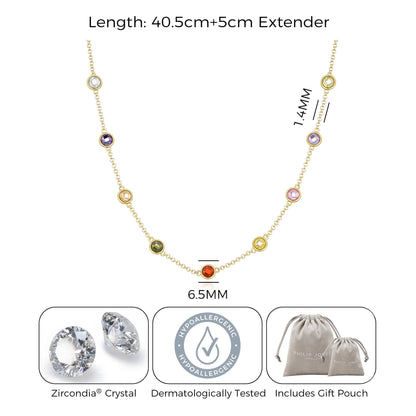 Collier en or 18 carats plaqué et cristaux multicolores, créé avec des cristaux Zircondia®