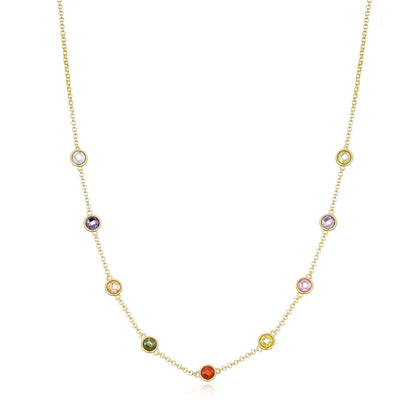 Gold Plated Multi Coloured Crystal Necklace Created with Zircondia® Crystals