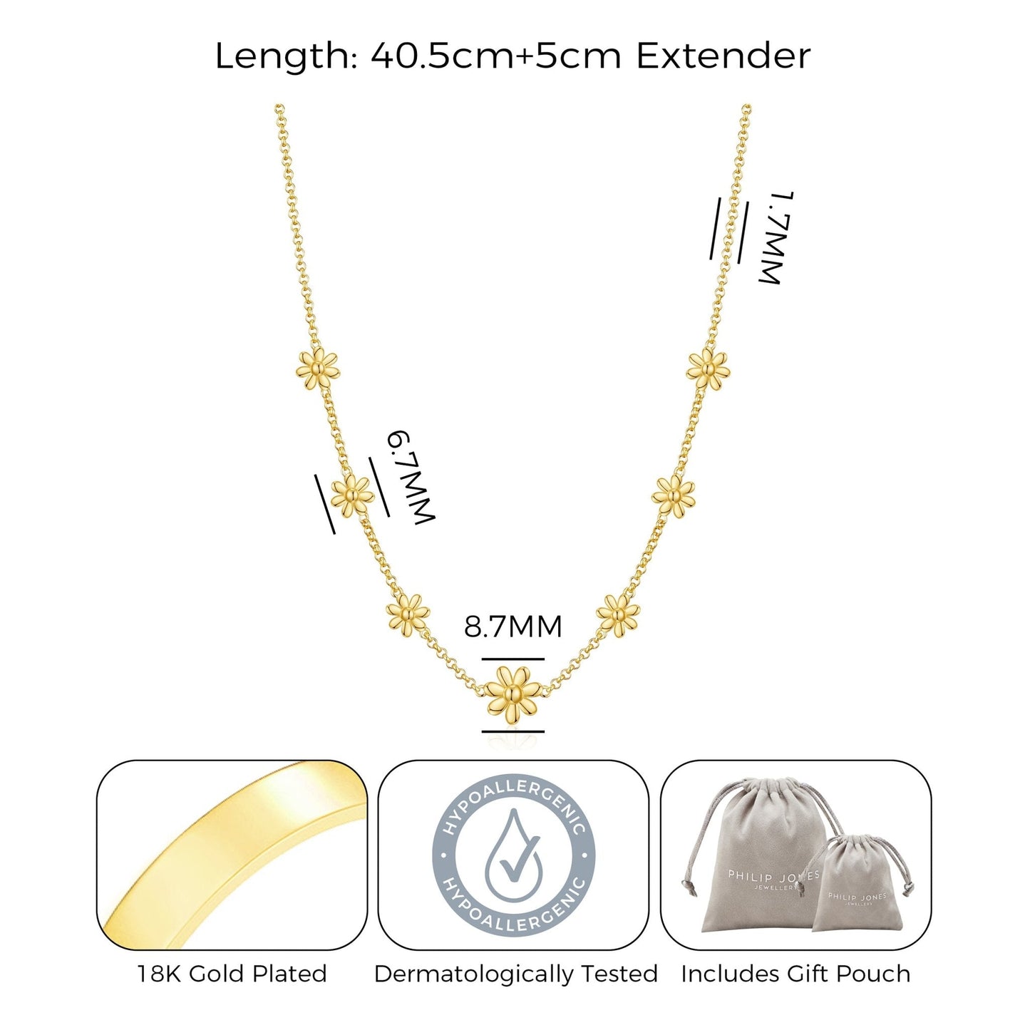 18k Gold Plated Multi Daisy Necklace