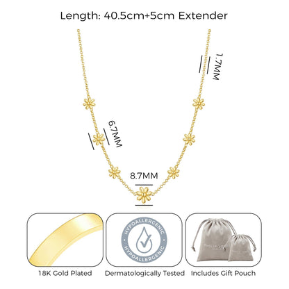 18k Gold Plated Multi Daisy Necklace