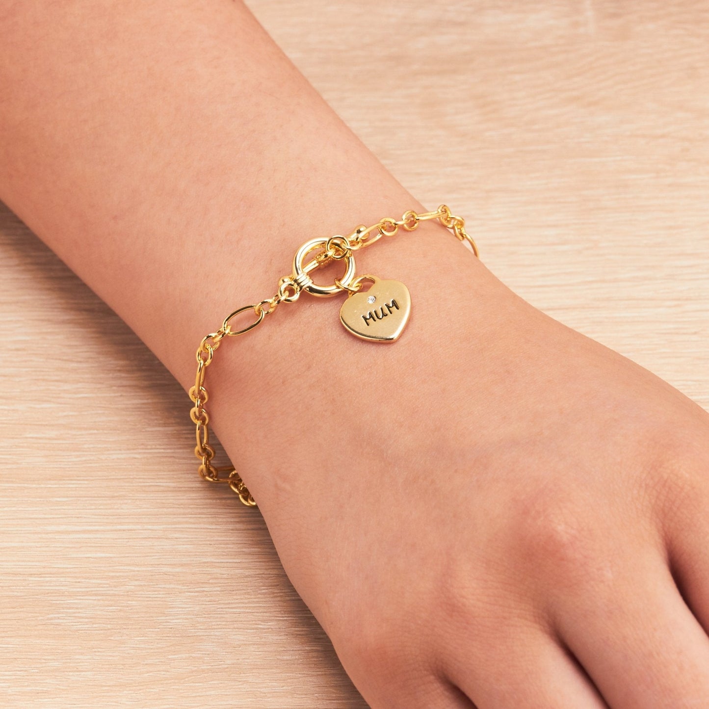 Gold Plated Mum Charm Bracelet Created with Zircondia® Crystals