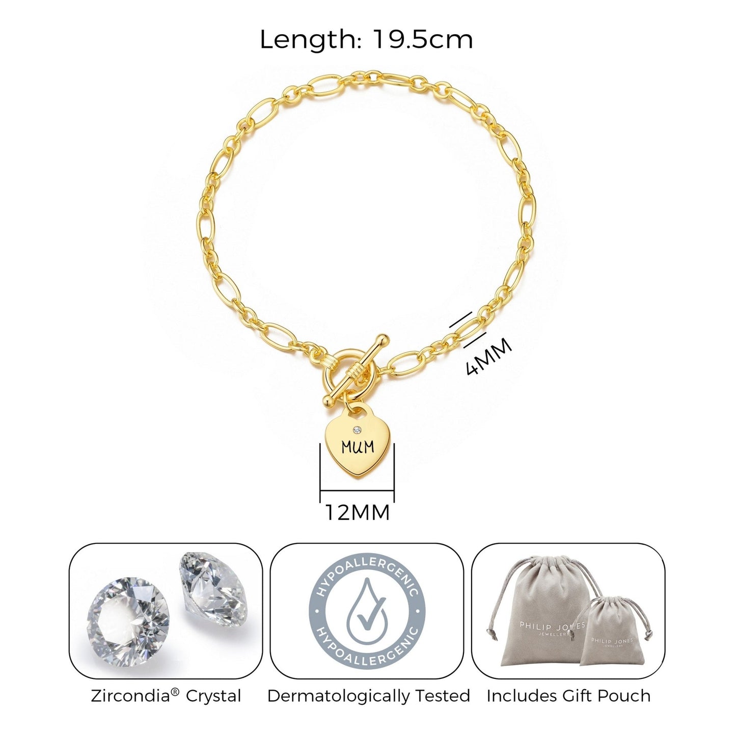 Gold Plated Mum Charm Bracelet Created with Zircondia® Crystals