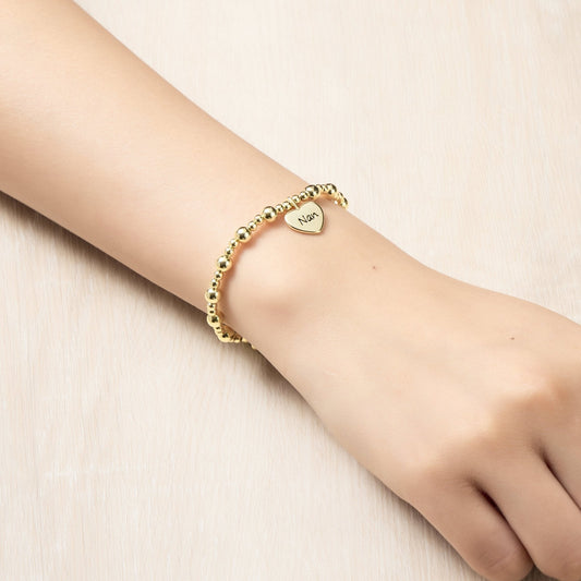 Gold Plated Nan Heart Charm Beaded Stretch Bracelet