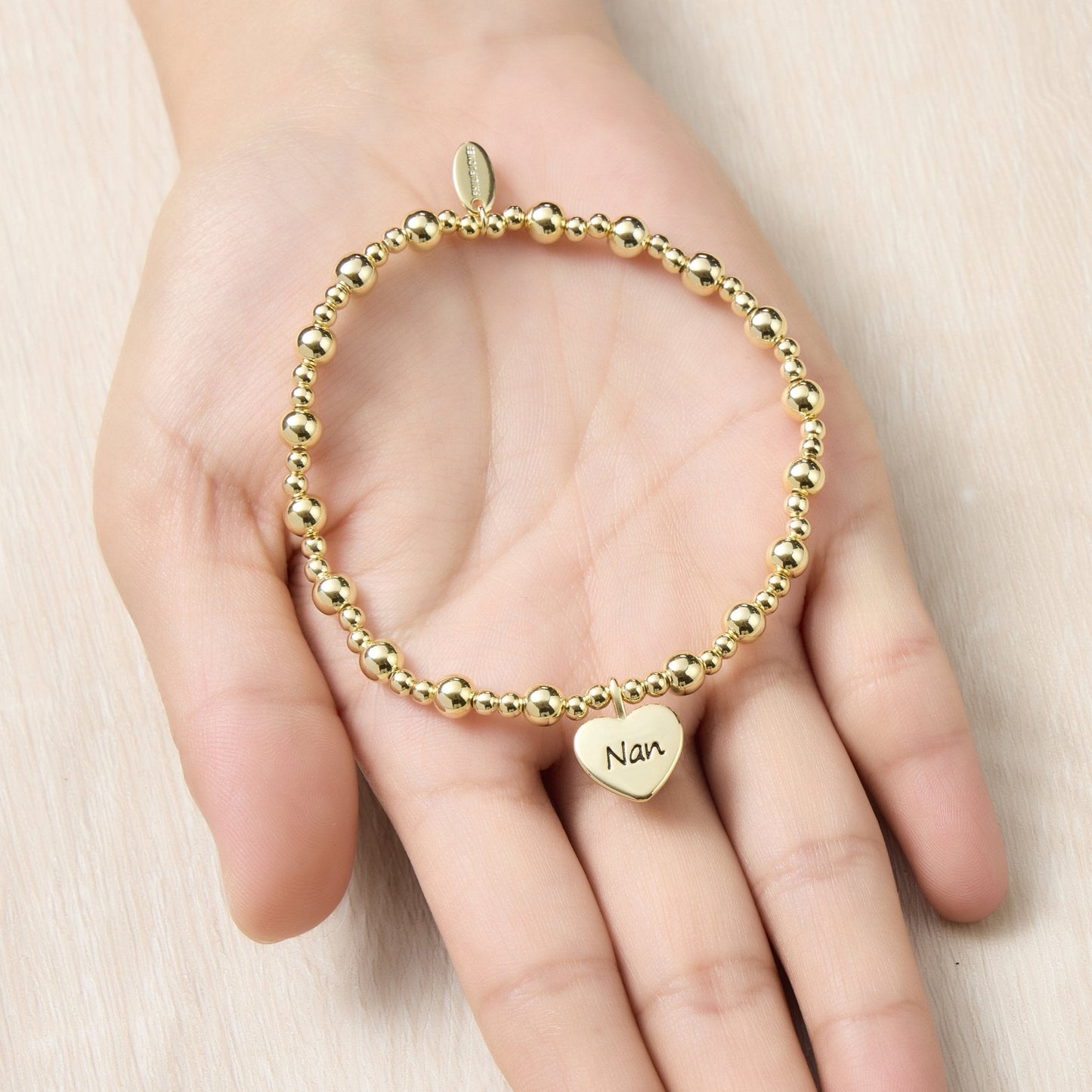 Gold Plated Nan Heart Charm Beaded Stretch Bracelet