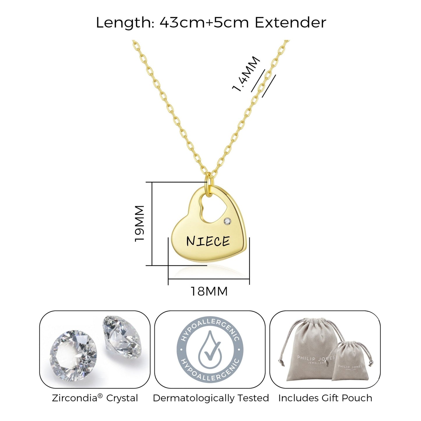 Gold Plated Niece Heart Necklace Created with Zircondia® Crystals