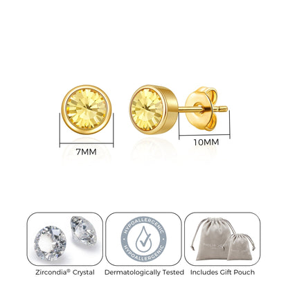 Gold Plated November (Topaz) Birthstone Earrings Created with Zircondia® Crystals