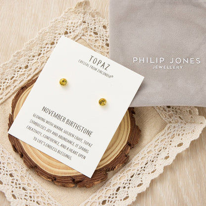 Gold Plated November (Topaz) Birthstone Earrings Created with Zircondia® Crystals