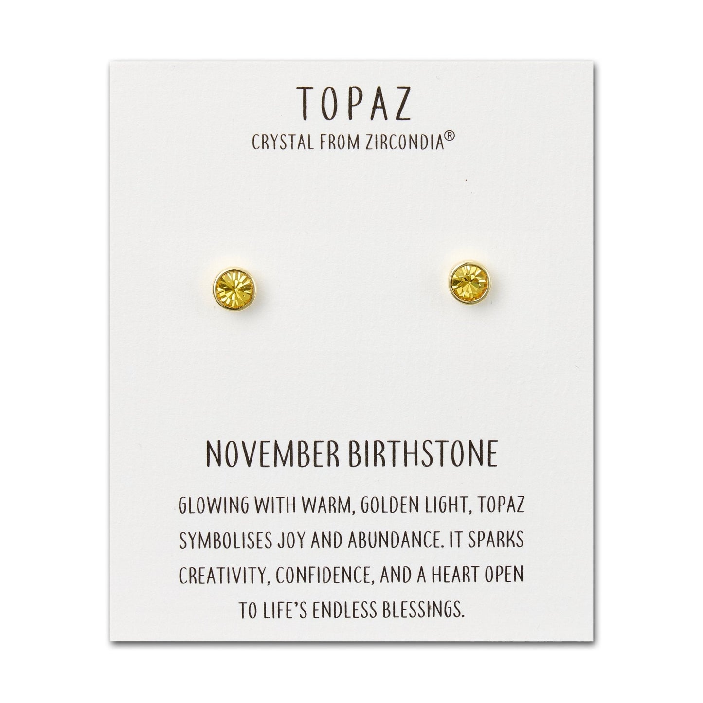 Gold Plated November (Topaz) Birthstone Earrings Created with Zircondia® Crystals