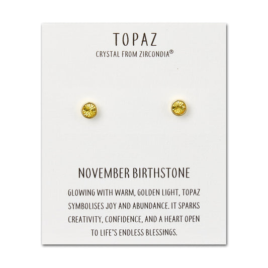 Gold Plated November (Topaz) Birthstone Earrings Created with Zircondia® Crystals