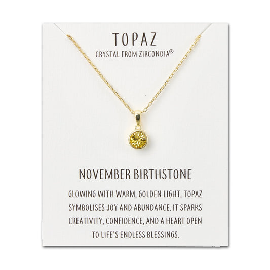 Gold Plated November (Topaz) Birthstone Necklace Created with Zircondia® Crystals