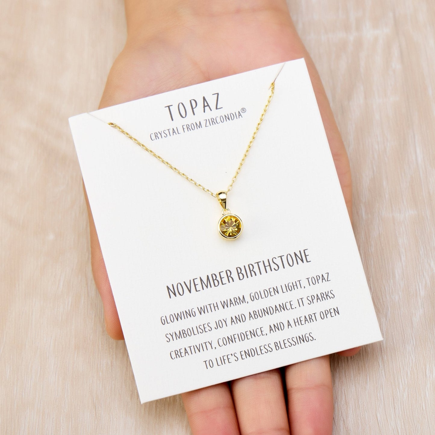 Gold Plated November (Topaz) Birthstone Necklace Created with Zircondia® Crystals