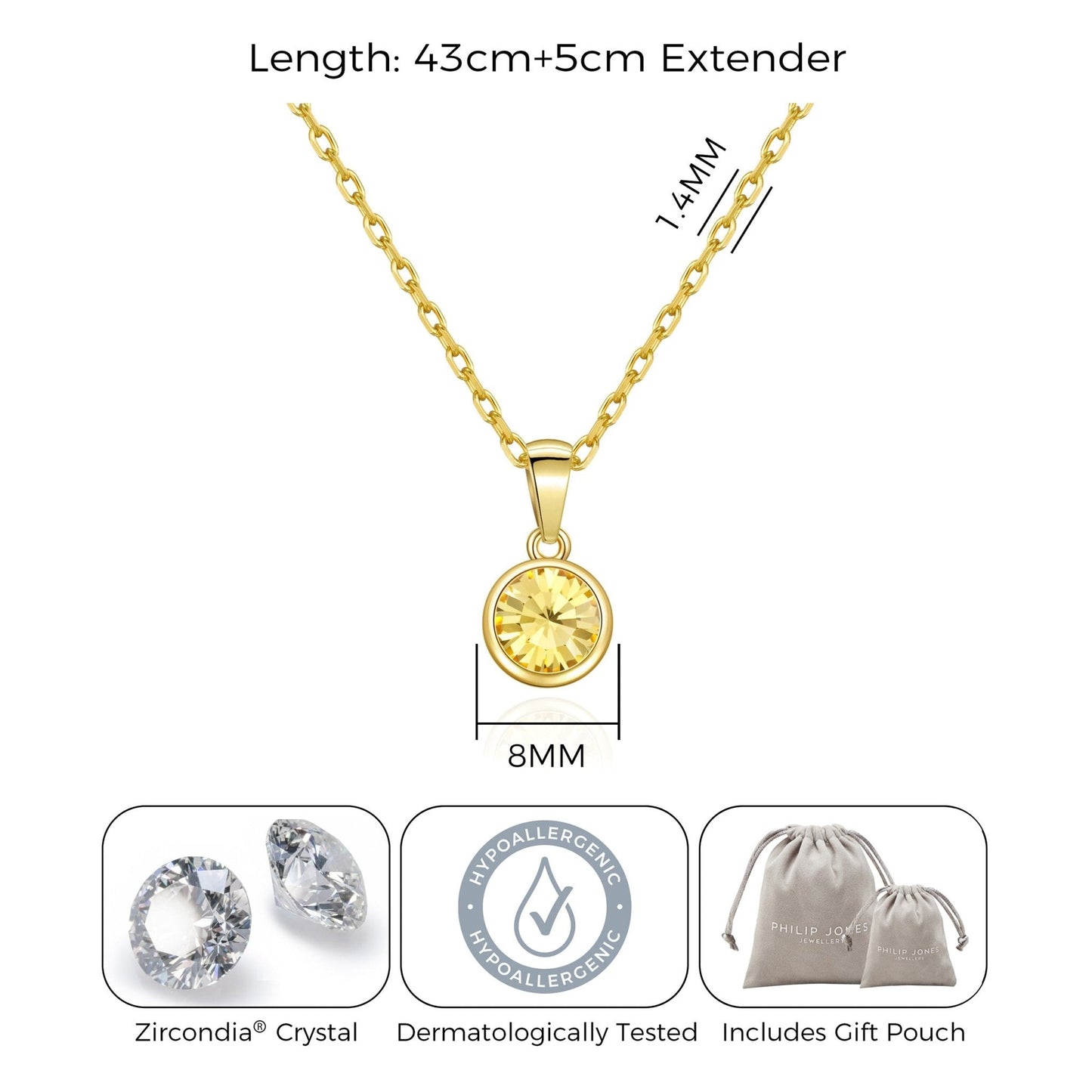 18k Gold Plated November (Topaz) Birthstone Necklace Created with Zircondia® Crystals