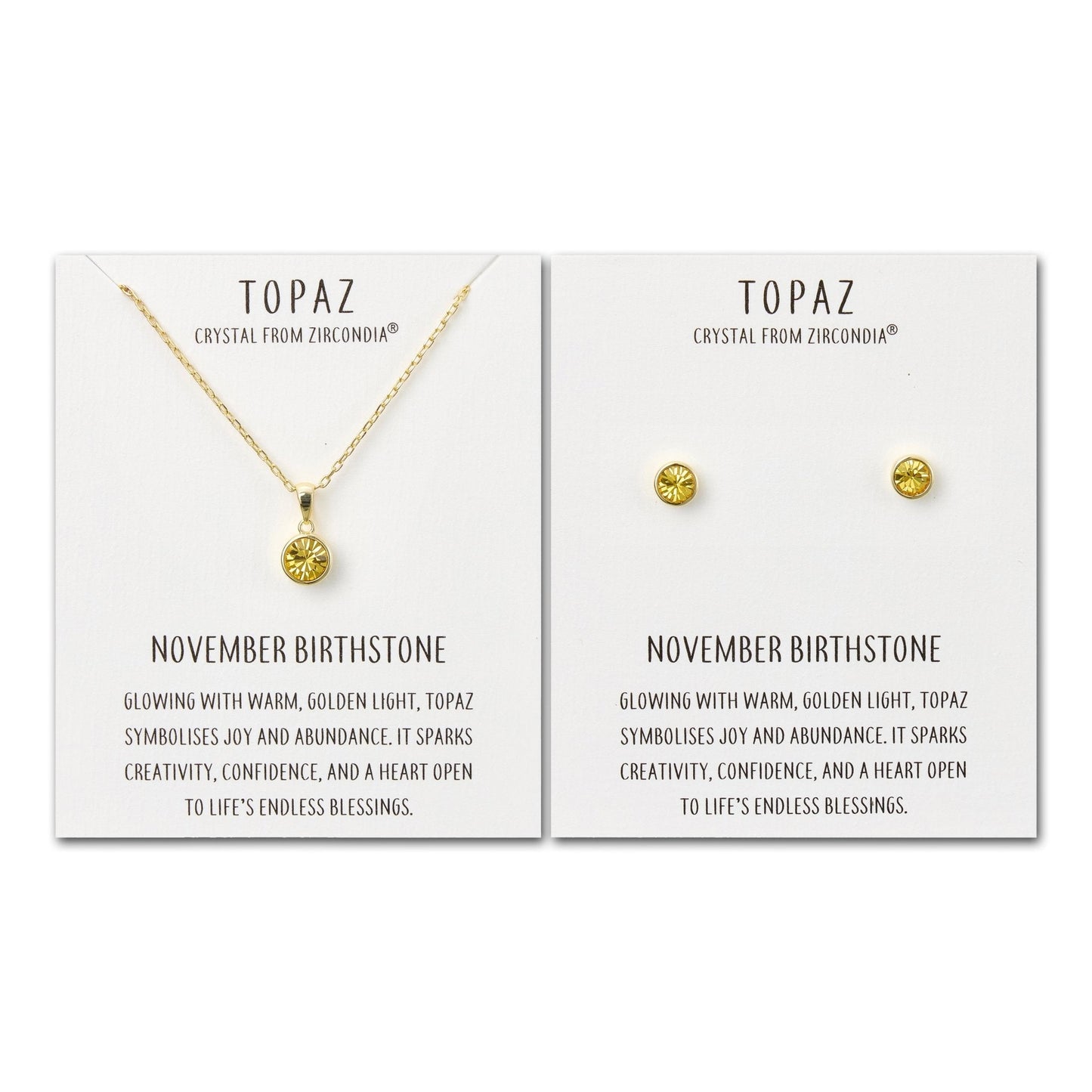 Gold Plated November (Topaz) Birthstone Necklace & Earrings Set Created with Zircondia® Crystals