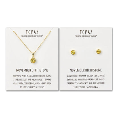 Gold Plated November (Topaz) Birthstone Necklace & Earrings Set Created with Zircondia® Crystals