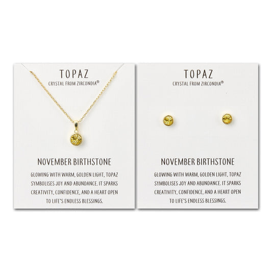 Gold Plated November (Topaz) Birthstone Necklace & Earrings Set Created with Zircondia® Crystals
