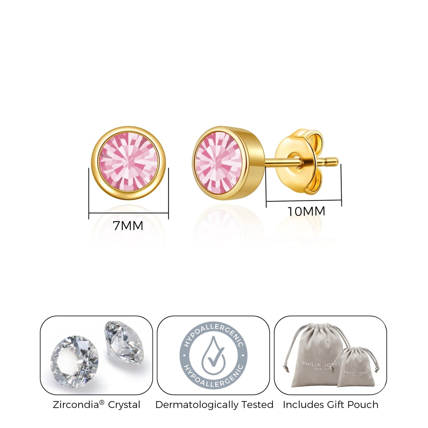 Boucles d'oreilles en plaqué or 18 carats avec pierre de naissance d'octobre (tourmaline) créées avec des cristaux Zircondia®