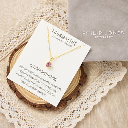 Gold Plated October (Tourmaline) Birthstone Necklace Created with Zircondia® Crystals