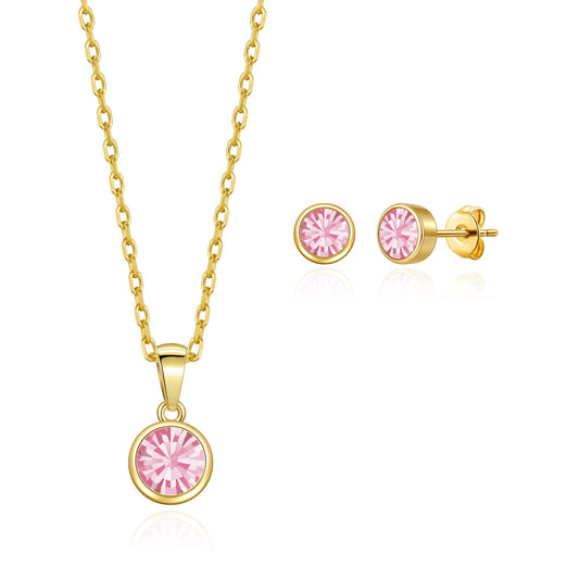 Gold Plated October (Tourmaline) Birthstone Necklace & Earrings Set Created with Zircondia® Crystals