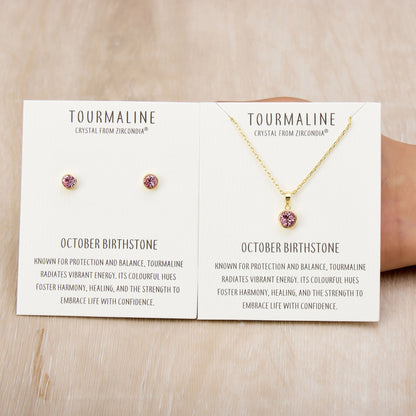 Gold Plated October (Tourmaline) Birthstone Necklace & Earrings Set Created with Zircondia® Crystals