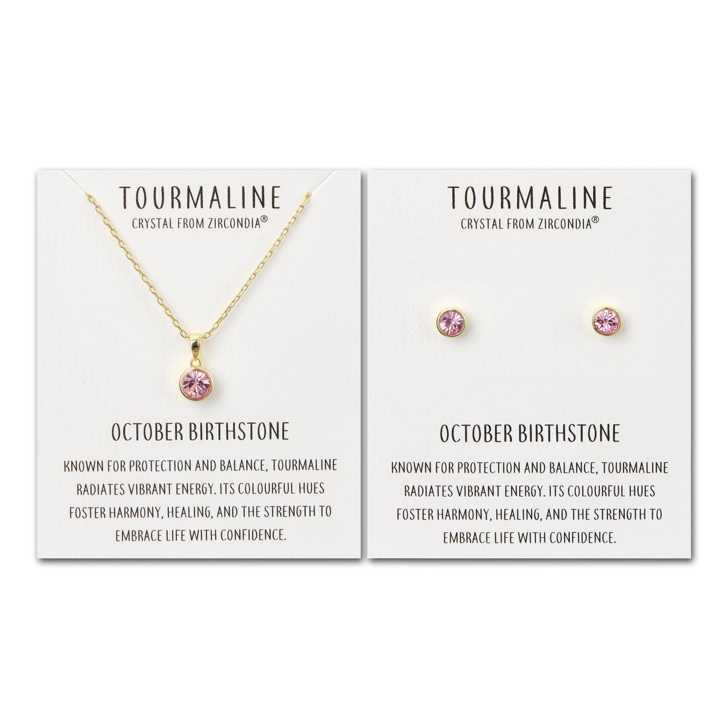 Gold Plated October (Tourmaline) Birthstone Necklace & Earrings Set Created with Zircondia® Crystals