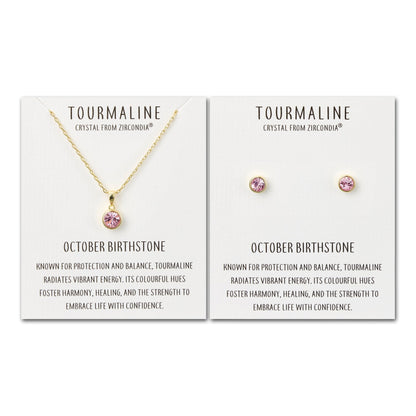 Gold Plated October (Tourmaline) Birthstone Necklace & Earrings Set Created with Zircondia® Crystals