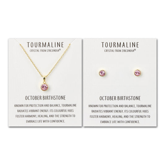 Gold Plated October (Tourmaline) Birthstone Necklace & Earrings Set Created with Zircondia® Crystals