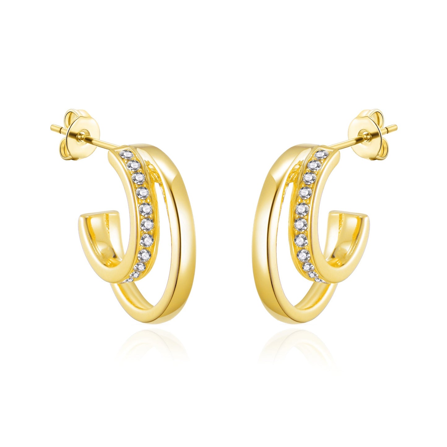 Gold Plated Open Double Hoop Earrings Created With Zircondia® Crystals